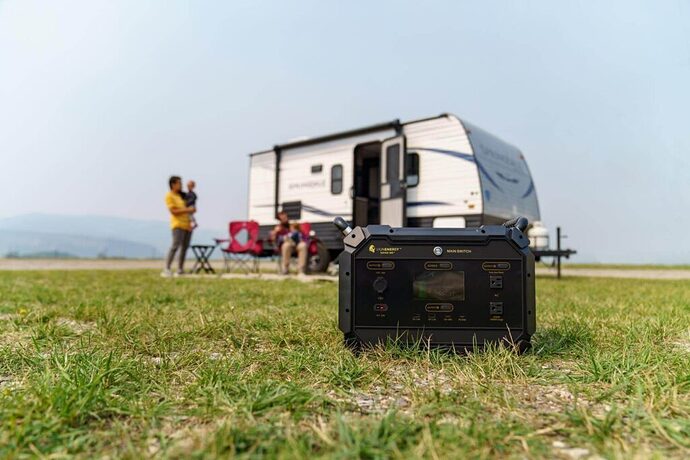 LION Energy solar generator in front of RV camper