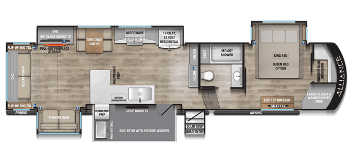 Paradigm_2026_388SP RV with side patio Floor Plan 