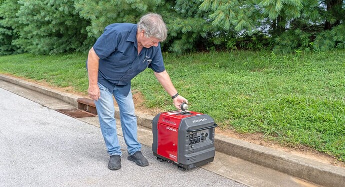 Technician checking fuel level in inverter generator