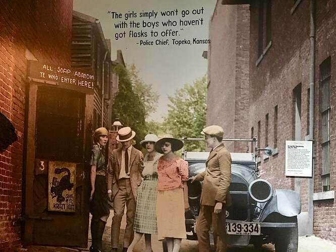 Display: Girls, Boys, with quote from Kansas Police Chief. Photo by the author courtesy of the American Prohibition Museum at Savannah, Georgia