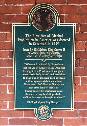 The First Act of Alcohol Prohibition in America — Savannah — 1735