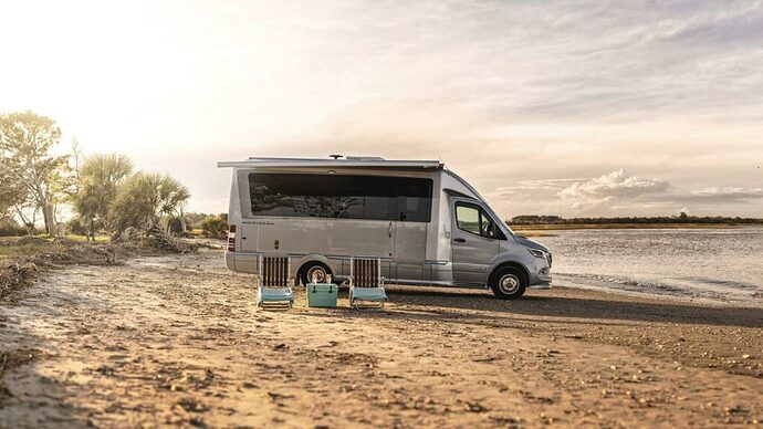 Airstream Atlas Class B van on beach