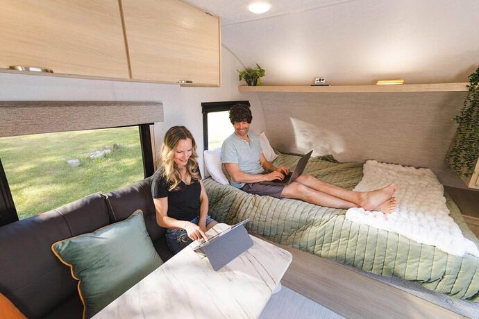 Couple in small travel trailer researching is now a good time to trade in an rv