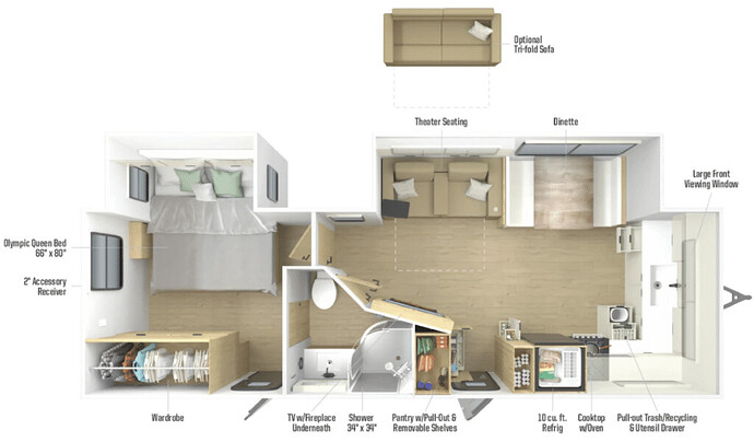 Winnebago Thrive 26FKD front kitchen travel trailer Floor Plan 