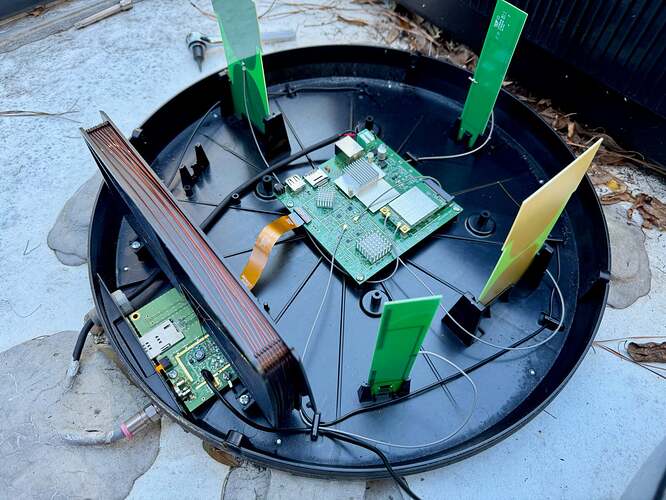 A partial interior view of the Winegard Connect 2.0 4G / LTE WiFi Extender antenna. Additional elements are in the radome.