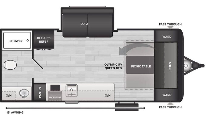 Hideout Mini 195RBS floor plan overview