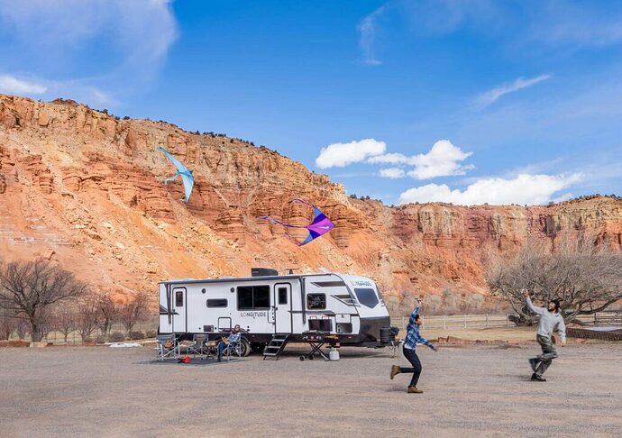 East to West Longitude travel trailer in Utah campground