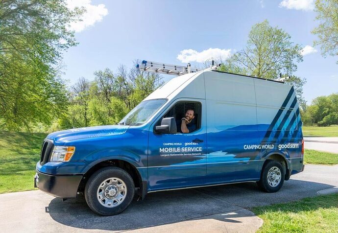 Mobile RV technician arriving to a campground