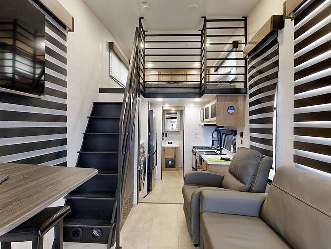 Timberwolf 16ML loft, stairs, and living area