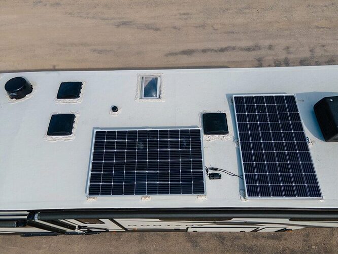 Close up of solar panels on RV roof