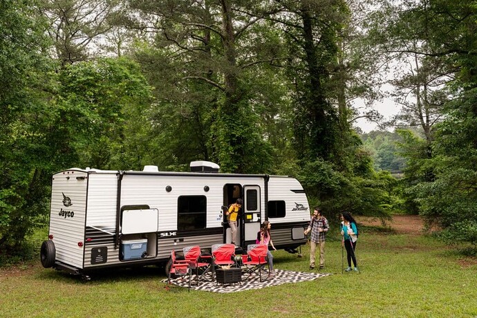 Jayco travel trailer at campsite
