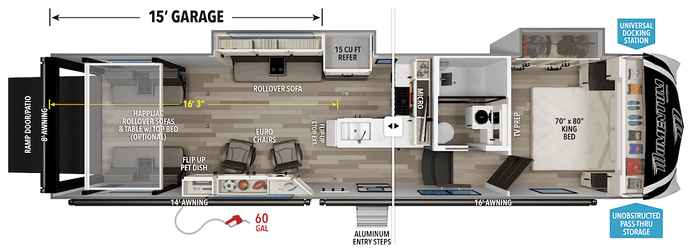 Momentum G Class 325G small 5th wheel toy hauler Floor Plan
