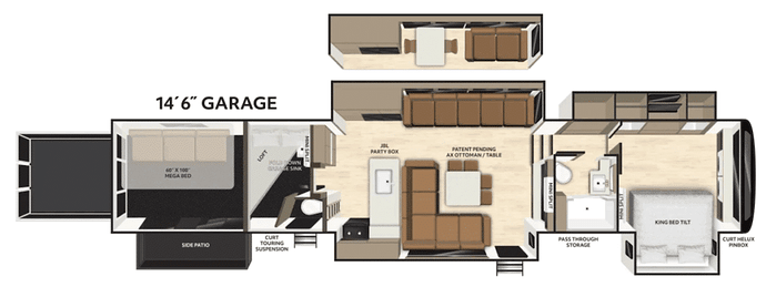 Axiom Vendetta V4250SP Floor Plan toy hauler with side patio