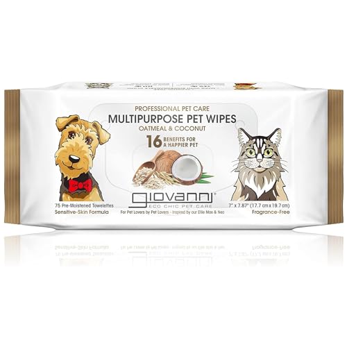 Giovanni Multipurpose Pet Wipes, Pack of 75 – Oatmeal & Coconut Helps Neutralizes Odors